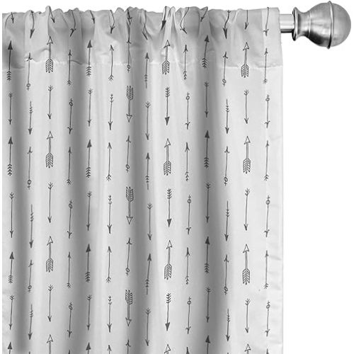 Lunarable Arrows Window Curtains, Retro Style Pattern Doodle Art Design with Bohemian Form Print, Lightweight Decor 2-Panel Set with Rod Pocket, Pair of - 28" x 63", Black and White