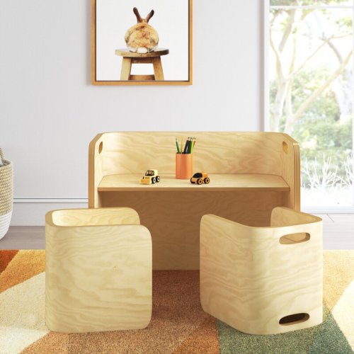Melancon Kids 3 Piece Solid Wood Play Or Activity Table and Chair Set