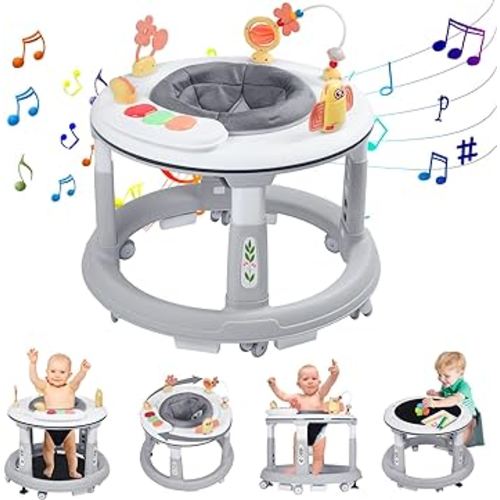 Baby Walker, 5 in 1 Walker for Baby Boy Girl 6-12 Months, Foldable Baby Walker with Wheels, Activity Center for Toddler Infant 6-18 Months with Bouncer & Learning Mode, Music, Adjustable Heights