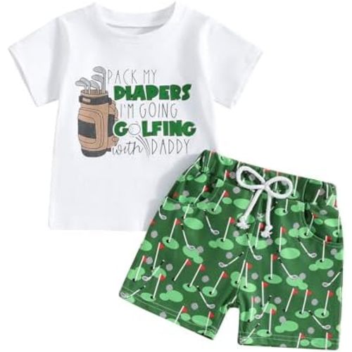 Toddler Baby Boy Masters Golf Outfit Short Sleeve Funny Letter Print T Shirts + Shorts Set Infant Summer Clothes