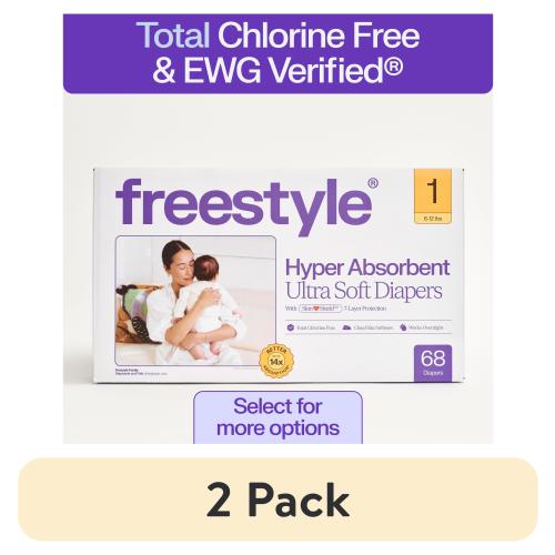 (2 pack) Freestyle Hyper Absorbent Ultra Soft TCF Baby Diapers, Size 1, 68 Count (Select for More)