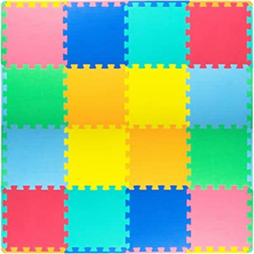 ProSource Foam Puzzle Floor Play Mat for Kids and Babies with Solid Colors, 36 or 16 Interlocking Tiles with Borders, Assorted