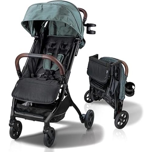 Lightweight Baby & Toddler Stroller, Ultra Compact, Airplane-Friendly Travel Stroller, One-Handed Fold, Near Flat Recline, X-L Canopy & Parent Cup Holder -LinQ (v2 Sage Green)