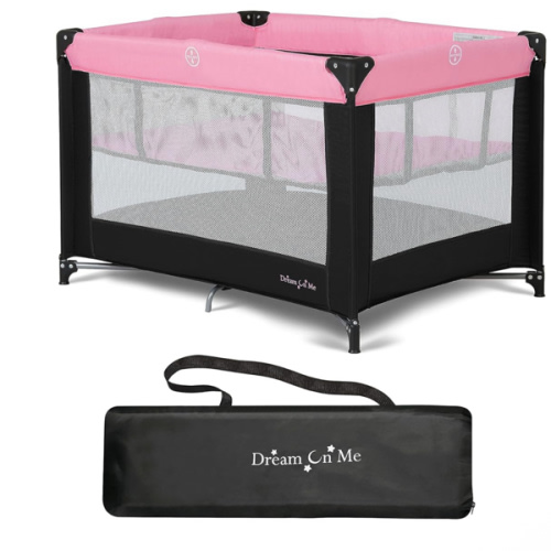 Dream On Me Zazzy Portable Playard with Bassinet in Pink, Packable and Easy Setup Baby Playard, Lightweight and Portable Playard for Baby with Mattress and Travel Bag