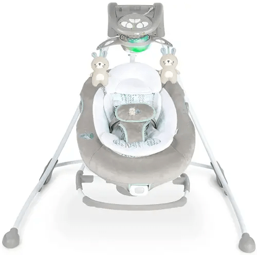 Ingenuity InLighten 2-in-1 Baby Swing & Rocker with Vibrations, Swivel Seat, Easy-Fold, Sounds & Lights, 0-9 Months Up to 20 lbs (Spruce)