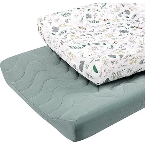 Baby Changing Pad Cover, Muslin Diaper Changing Table Pad Cover, Soft Changing Pad Sheets for Girls and Boys, Quilted and Breathable Changing Table Covers.