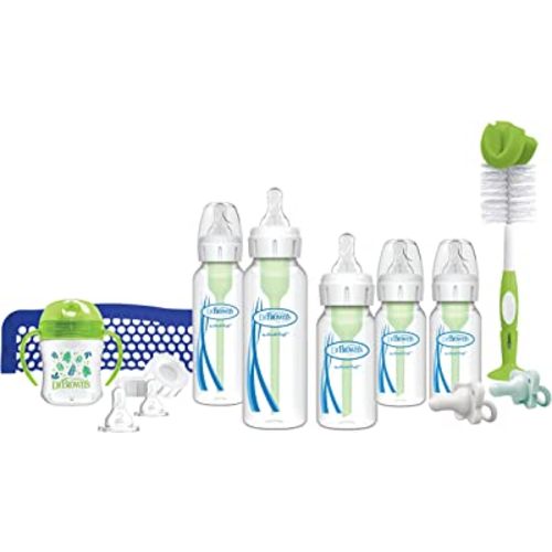 Dr. Brown's Natural Flow Baby Feeding Set with Anti-Colic Bottles, Transition Cup, Brush, and Silicone Pacifiers
