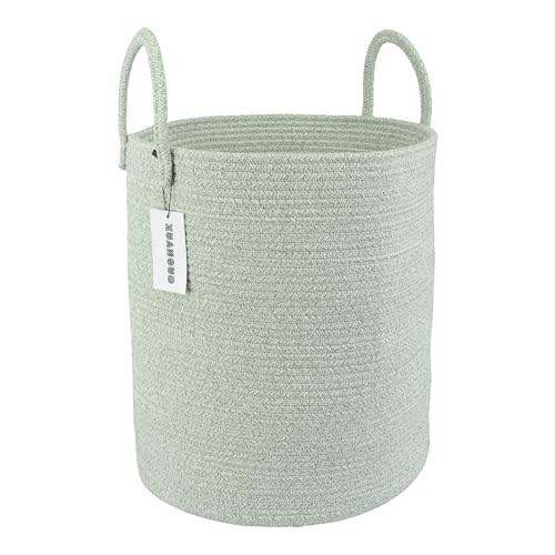 XUANGUO Cotton Rope Laundry Basket Hamper for Clothes Woven Storage Basket for Living Room Bedroom Boho Tall Rope Baskets for Blanket Toys Pillow Towels Baby Nursery Hamper Bin green