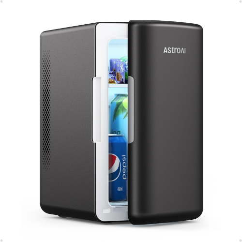 AstroAI Mini Portable Fridge 6L, 8 Can Compact Refrigerator, Personal Cooler One Door, for Car, Home, Black for Gifts