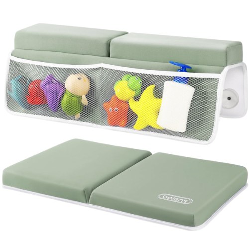beiens Bath Kneeler and Elbow Rest Pad Set - 1.5'' Comfortable Thick Baby Bath Kneeler Pads, Quick Dry Soft Kneeling Pad for Baby Bath Time, Non-Slip Knee& Arm Support Bathtub Mat with Toys Organizer