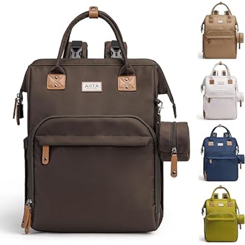 Diaper Bag Backpack, Multifunction Diaper Bag with Changing Station, Stylish Baby Bags, Large Unisex Diaper Backpack for Mom and Dad, Baby Registry Search, Portable Changing Pad – Black Brown