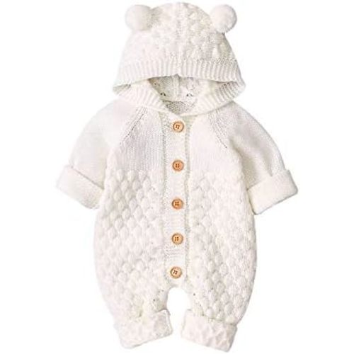 DovFanny Toddler Hooded Knitted Jumpsuit for Baby Boy Girl Sweater Romper Warm Long Sleeve Outfit
