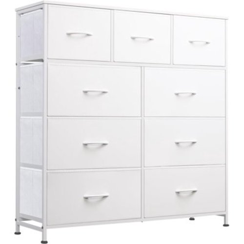 Dresser for Bedroom, Chests of Drawers, Storage Organizer with 9 Drawers, Sturdy Metal Frame, Wood Tabletop for Guest Room, Closet, Entryway, Nursery, White