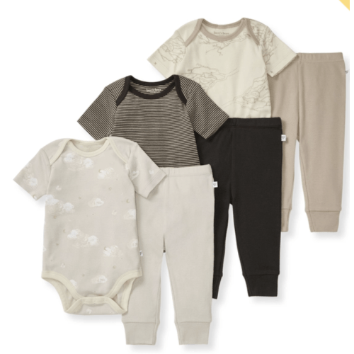 Burts Bees Size 6-9 months Short Sleeve Bodysuit and Pant Set 3 Pack in Swaying Branches Limestone