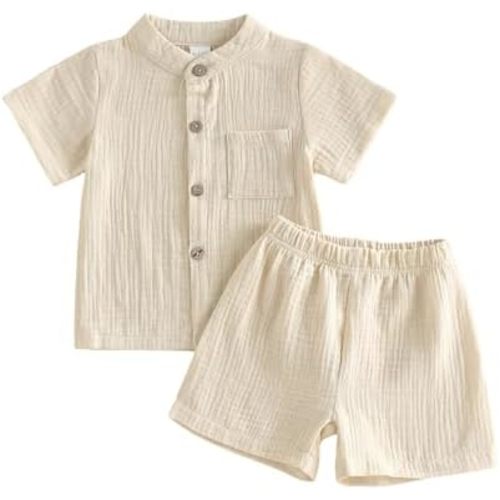 Kavousa Toddler Baby Boy Shorts Set Summer Clothes Cotton Linen Short Sleeve Button-up Shirt and Shorts Spring Outfit