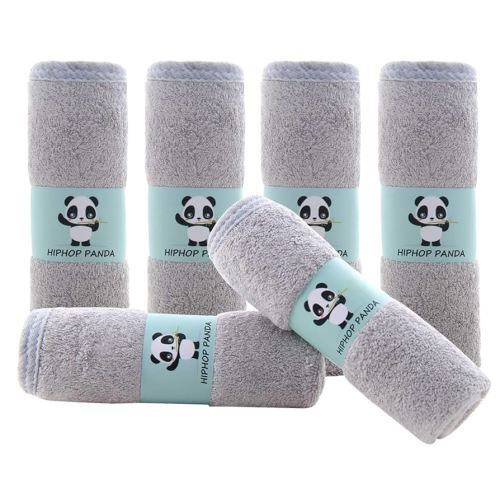 HIPHOP PANDA Baby Washcloths, Rayon Made from Bamboo - 2 Layer Ultra Soft Absorbent Newborn Bath Face Towel - Reusable Baby Wipes for Delicate Skin - Grey, 6 Pack