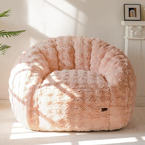 MAXYOYO Giant Bean Bag Chair for Adults, Stuffed Shell-Shaped Large Bean Bag Couch, Cozy Living Room Chair with Filler, Floor Sofa Lazy Sofa for Bedroom Living Room, Pink