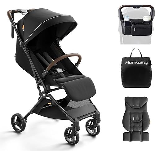 MAMAZING Ultra Air Lightweight Baby Travel Stroller with Carbon Fiber Frame, Compact & Airplane-Friendly, One-Handed Fold, 11.6 lbs, Perfect for Toddlers, Organizer & Cushion Included, Jet