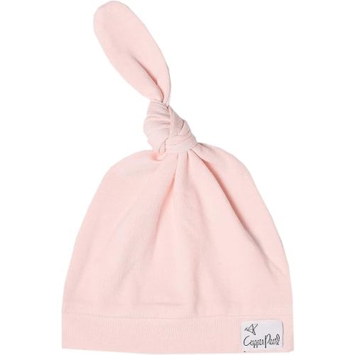Copper Pearl Baby Beanie Hat Top Knot Stretchy Soft Blush