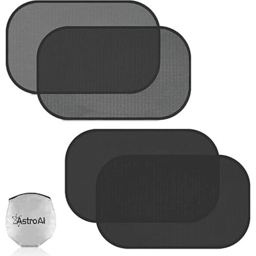 AstroAI Car Window Shade, Car Window Shade Baby, Car Sun Shade-Cling Sunshade for Side Windows-80GSM UPF50+ Blocks Sun, Glare Shield and UV Rays Protection (2 Transparent +2 Semi Transparent) LB
