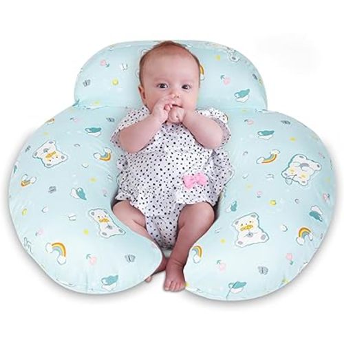 Nursing Pillow, Plus Size Ergonomic Design, Breastfeeding Pillows Support for Mom and Baby, Removable Cotton Cover, Machine Washable, Cambridge Blue