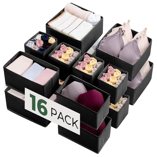Kootek 16 Pack Drawer Organizer Clothes, Dresser Drawer Organizers for Clothing Fabric Foldable Closet Organizers and Storage Bins for Baby Clothes, Nursery, Underwear, Bras, Socks