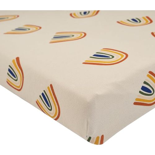Kyte Baby Soft Crib Sheet - Standard Fitted Crib Sheet Made with Rayon from Bamboo, Ultra-Gentle and Breathable (Rust Rainbow on Oat)