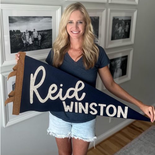Extra large 38in. custom name felt pennant, over crib name flag, personalized wall decor for boy or girl, neutral nursery decor name sign