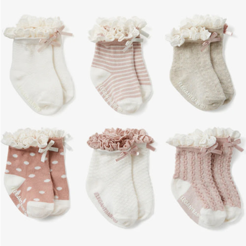 Fancy Pink Non Slip Baby Socks 6pk