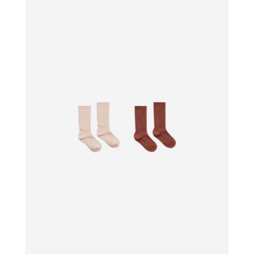 Ribbed Socks || Brick, Rose