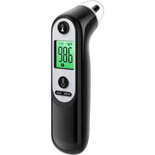 Ear Thermometer, Digital Ear Thermometer for Kids and Adults, High Accuracy Baby Thermometer with 1s Result, 3-Color Dispaly, 30 Memory Recall, with 21 Disposable Probe Covers (Dark Black)