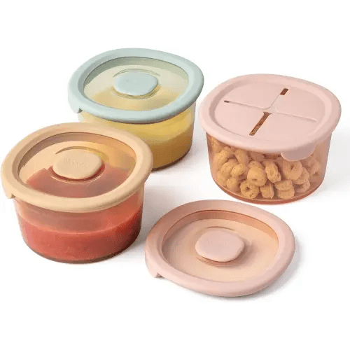 Moonkie Silicone Snack Containers for Kids | 8 oz Baby Food Storage Containers with Airtight Lids and A Snack Lid | Baby Food Jars | BPA Free | Freezer & Dishwasher Safe | 3 Pack