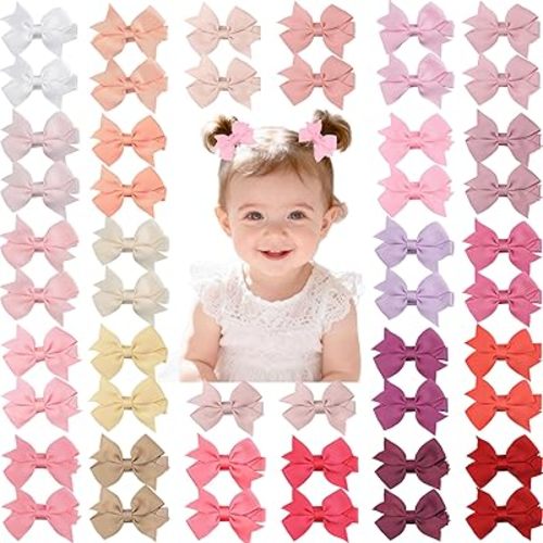 CÉLLOT Hair Clips for Girls - 50PCS Fully Lined Hair Bows Alligator Clips for Toddlers, Infants, Kids, 25 Pinky Color Pairs