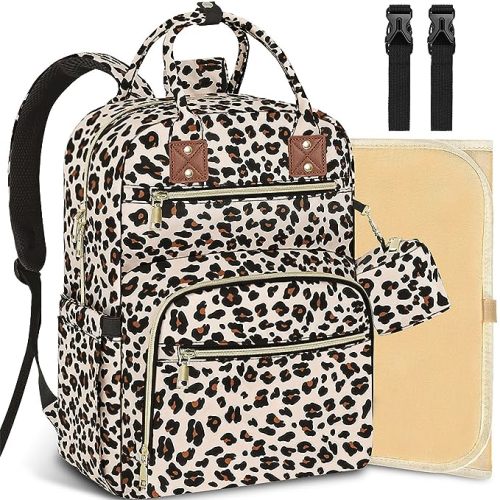 Tenot Baby Diaper Bag Backpack, Travel Diaper Bags for Baby Girl Boy Large Capacity Baby Bag Backpack for Women Leopard Print