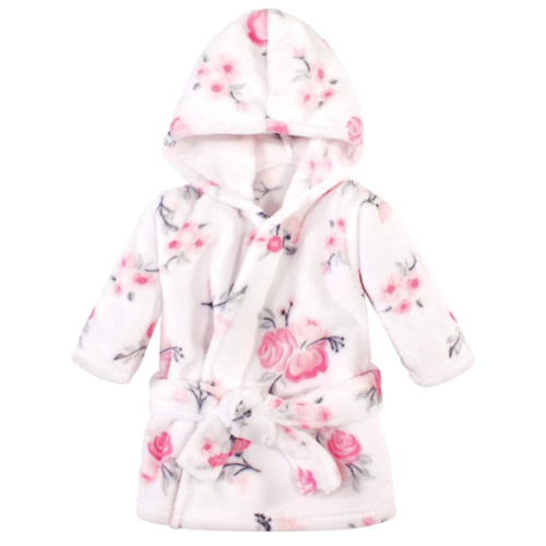 Hudson Baby Unisex Baby Plush Animal Face Bathrobe, Pink Floral, 0-9 Months