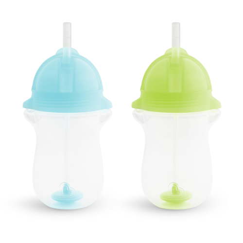 Munchkin® Any Angle™ Weighted Toddler Straw Cup with Click Lock™ Lid, 10 oz, Blue/Green, Unisex, 2 Pack