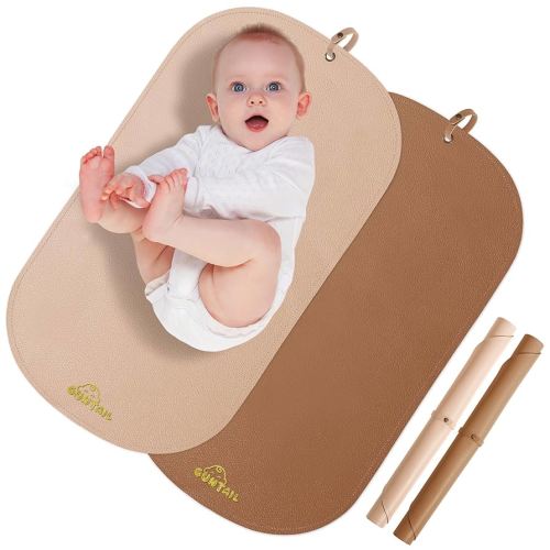 Portable Baby Diaper Changing Mat,Soft Faux Leather, Wipeable & Easy to Clean,for Home or Travel, Waterproof, with Storage Strap,Easily Put into Diaper Bag,30 x 17 in (Beige & Coffee)