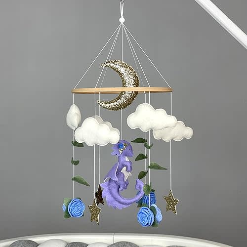 Dragon baby mobile for girl crib Fantasy nursery dragon Purple dragon baby Felt dragon for nursery girl Flower baby mobile Dragon baby shower New baby girl gift Pregnancy gift New parents gift