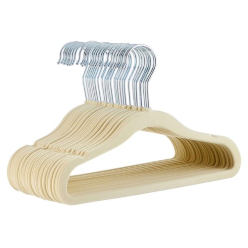 Amazon Basics Kids Velvet, Non-Slip Clothes Hangers (Baby/Toddler), 11.6 inches (for Baby Clothes), Pack of 30, Beige