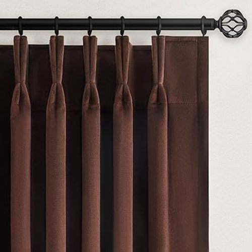 96 inches Long Brown Velvet Blackout Curtains for Living Room Bedroom Luxury Vintage Light Blocking Thermal Insulated Pinch Pleated Drapes, Tan 2 Panels with Hooks Track,Sliding Door,Terracotta