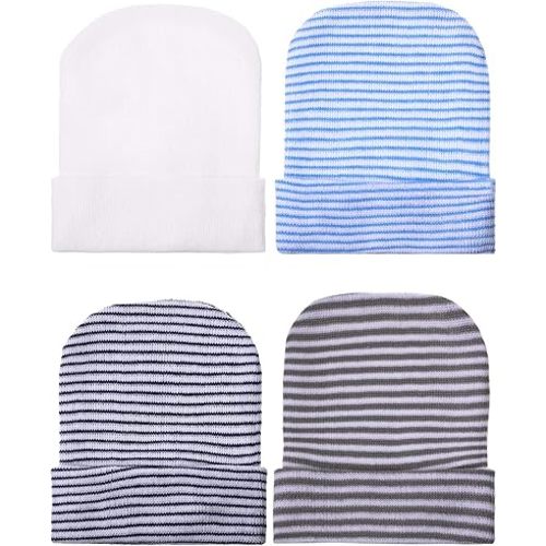 Geyoga Newborn Girl Boy Hat Newborn Beanie Stripes Hat Toddler Soft Caps Infant Cotton Knit Caps for Baby 0-6 Months