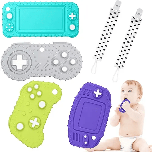 Chuya Baby Teether Toys,Remote Teething Toys Chew Toy for Babies 3-12 Months(4 Pack),Silicone Baby Teething Toys for Infant Toddlers, BPA-Free, Game Controller Toy