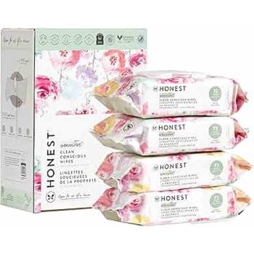 The Honest Company Clean Conscious Unscented Wipes | Over 99% Water, Compostable, Plant-Based, Baby Wipes | Hypoallergenic for Sensitive Skin, EWG Verified | Rose Blossom, 288 Count