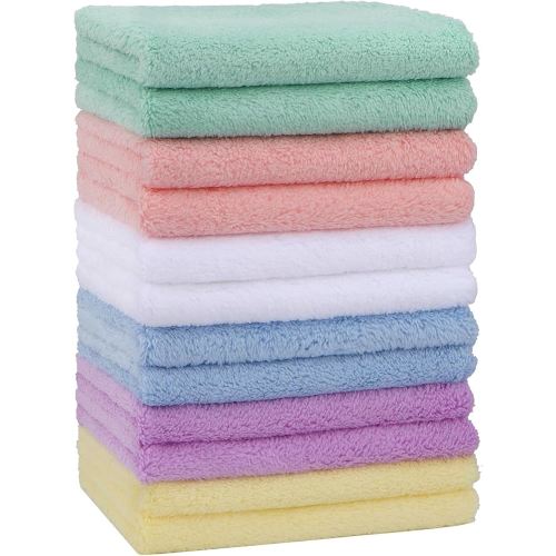 HOMEXCEL Baby Washcloths 12 Pack-Microfiber Coral Fleece Baby Bath Face Towel 7 x 9 Inch Extra Absorbent and Soft Burp Cloth and Wash Cloths for Newborn-Infants and Toddlers-Gentle On Sensitive Skin