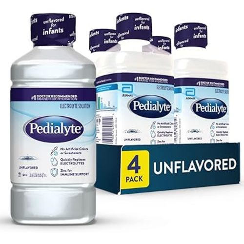 Pedialyte Electrolyte Drink, Hydration Drinks for Kids & Adults, Unflavored, 1 Liter, Pack of 4