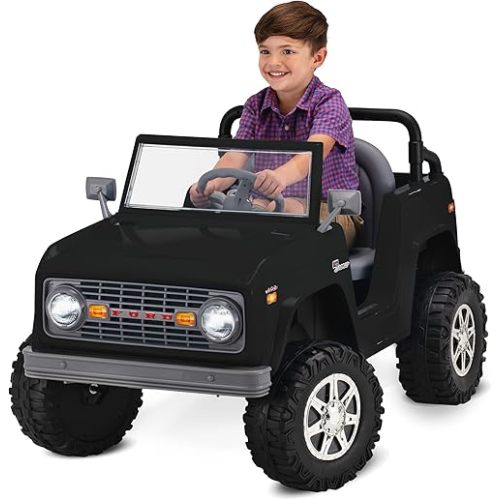 Kid Trax 6V Ford Bronco Ride-On Toy for Ages 3-5, Battery Powered, LED Headlights, FM Radio, MP3, Horn Sounds, Max Weight 60 lb, Electric Car for Kids, Kids Ride On Toys, Truck, SUV, Black, No Remote