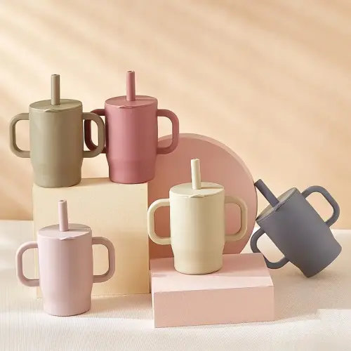 150ml 5oz food grade silicone baby feeding cup for 6 months to 3 years old children with handle straw lid convenient drinking suitable for boys and girls | temu Temu