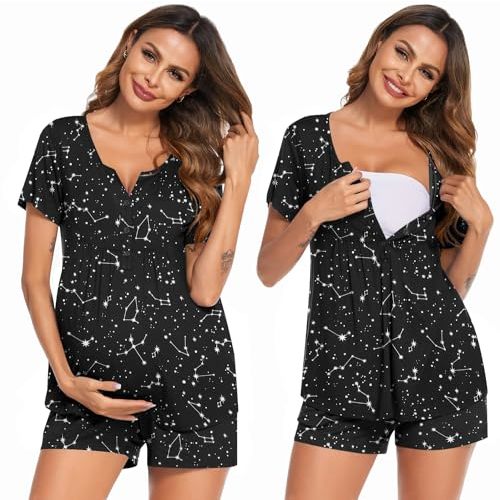 Ekouaer Women's Maternity Nursing Pajama Sets Short Sleeve Postpartum Pajamas Breastfeeding Pregnancy Clothes