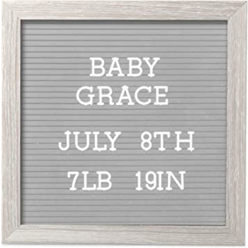 Pearhead 10" x 10" Letterboard, Rustic Nursery, Message Board, Milestone or Baby Announcement Sign, Light Gray