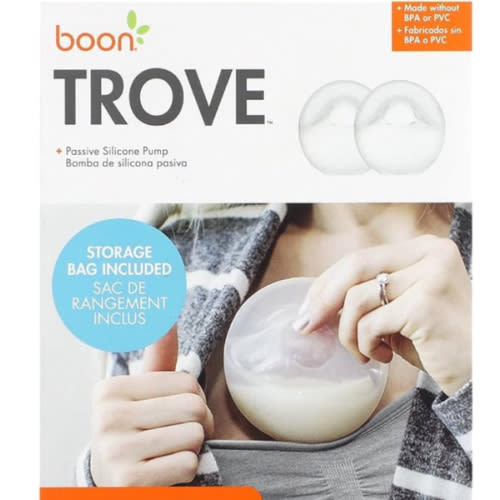 Boon Trove Silicone Manual Breast Pump Set - Hands Free Breast Milk Collector - Includes Polyester Travel Pouch - Breastfeeding Essentials - 2 Count